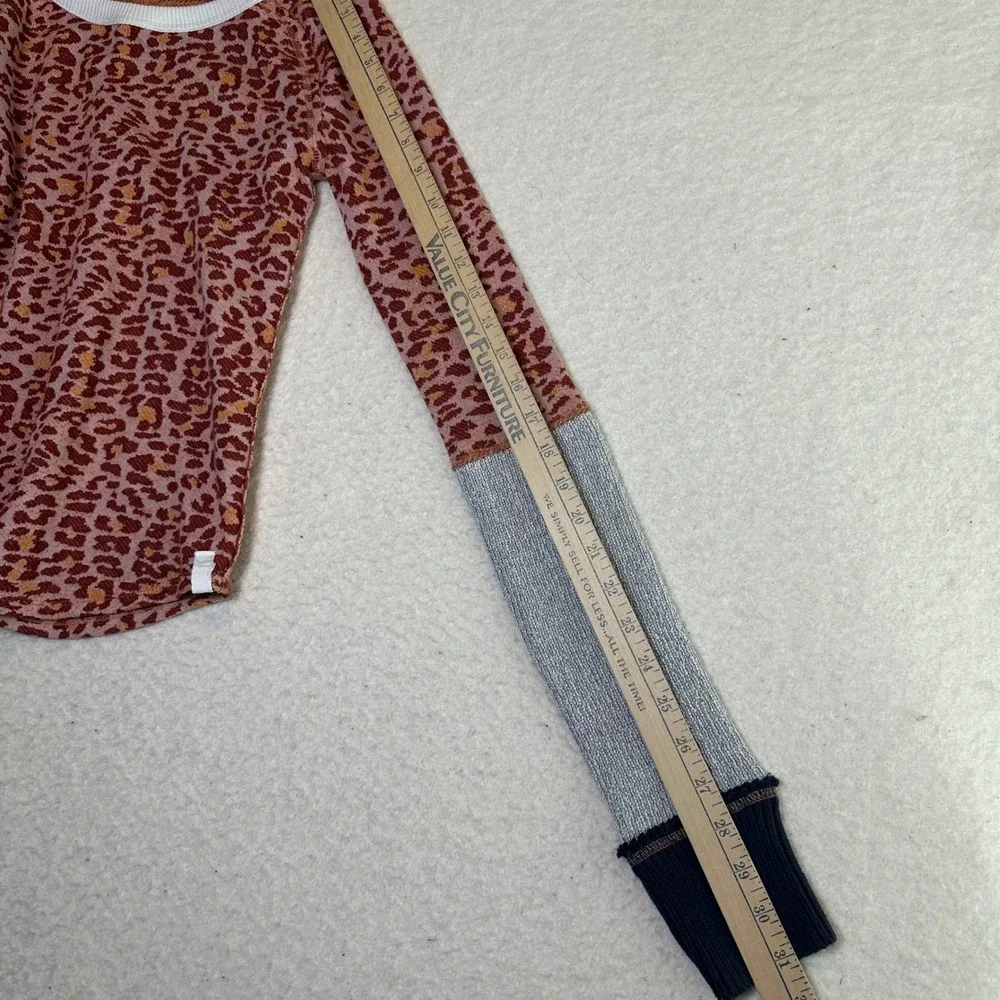 Free‎ People Bohemian Leopard Print Thermal Long Sleeve Top  Small Y2K Indie